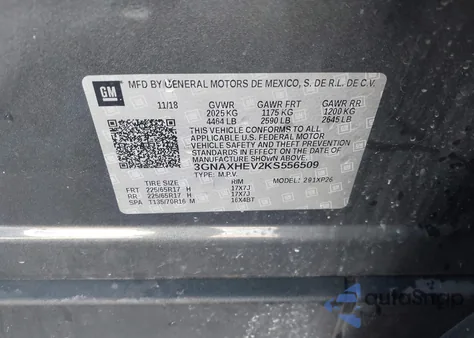 2019 Chevrolet Equinox Ls из США, поврежденный, VIN 3GNAXHEV2KS556509